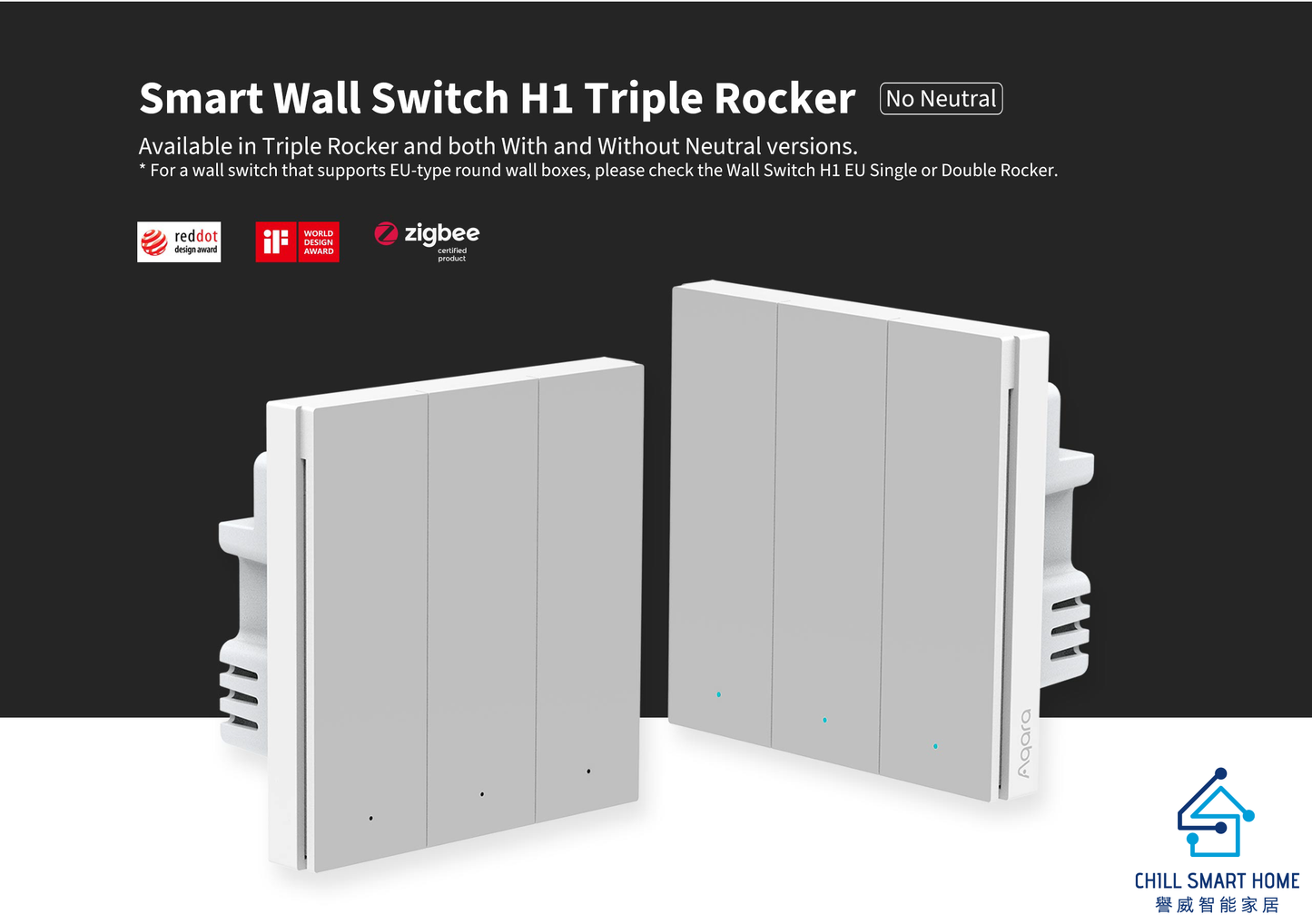 Aqara Smart Wall Switch H1 Tripe Rocker 智能牆壁三鍵開關[香港行貨]