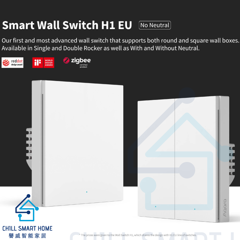 Aqara Smart Wall Switch H1 EU No Neutral 智能牆壁開關 (單火線)[香港行貨]